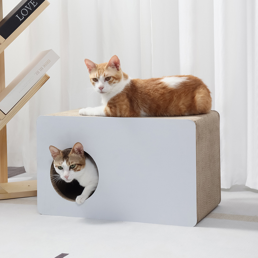Eco-Friendly Rectangle Cat House with Scratching Post