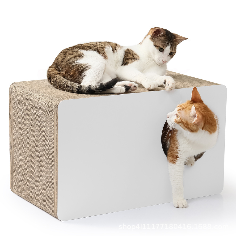 Eco-Friendly Rectangle Cat House with Scratching Post