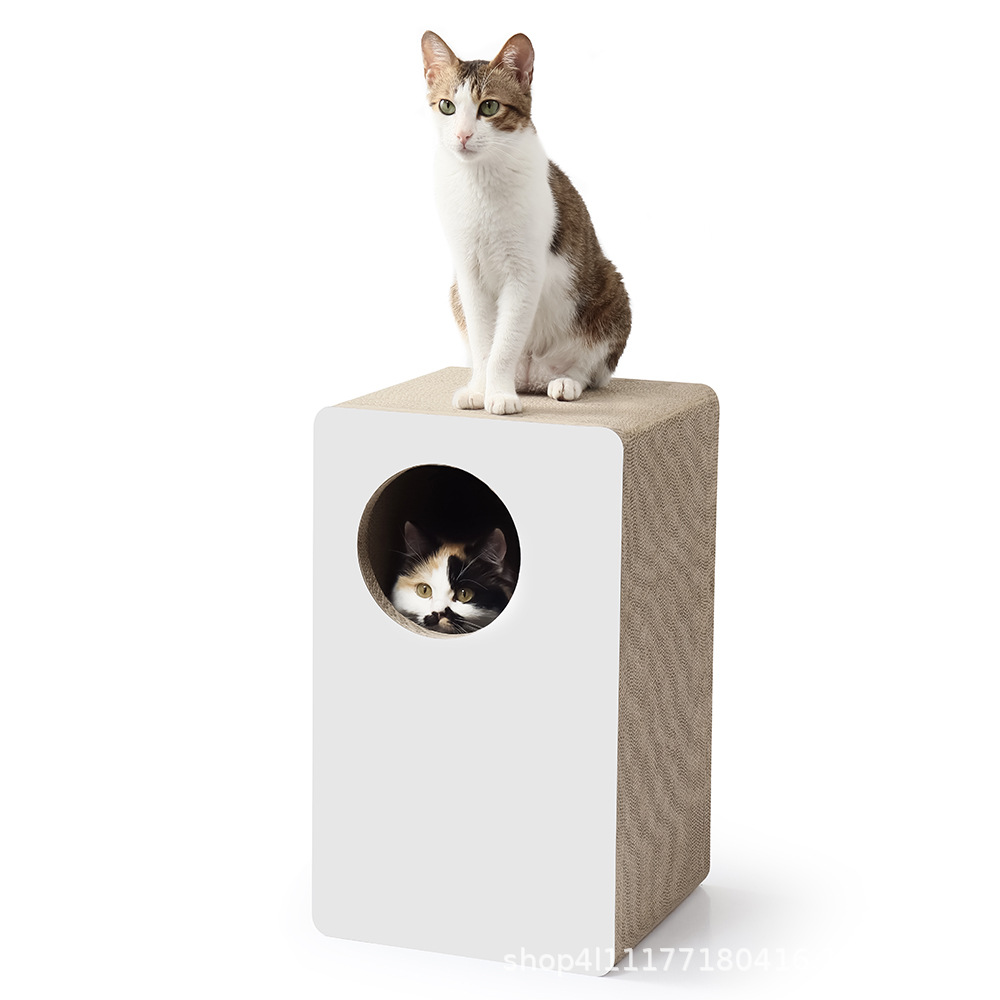 Eco-Friendly Rectangle Cat House with Scratching Post