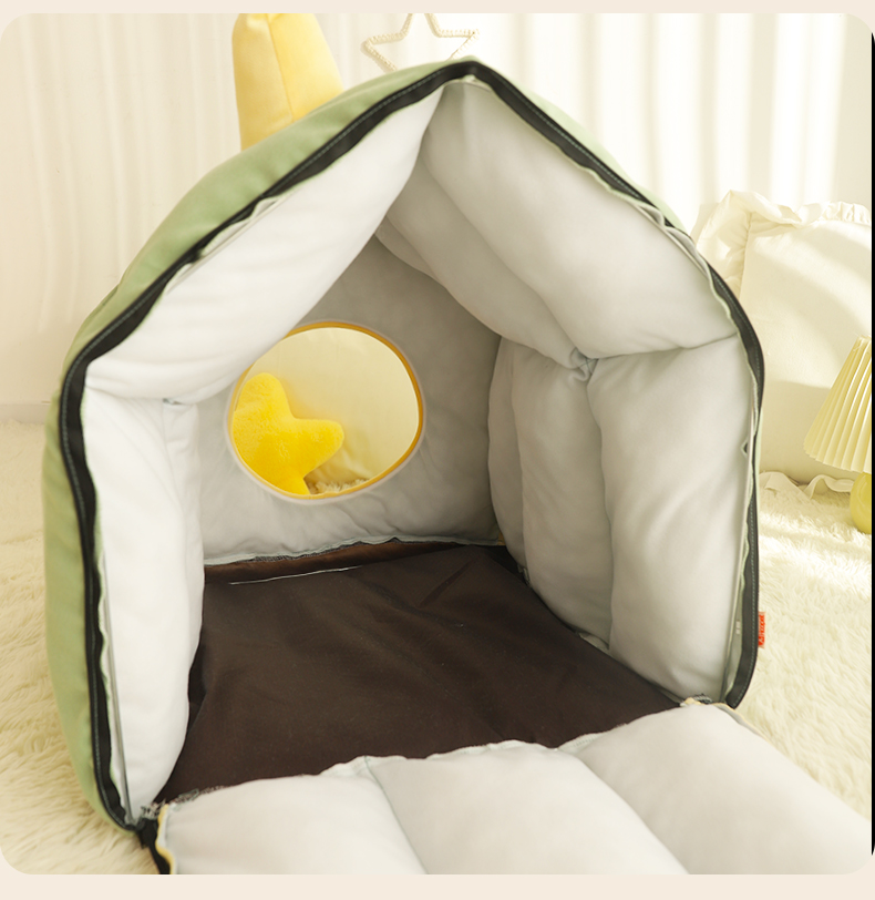 Forest Fun House Cat Bed - Cozy Polyester & Plush Rabbit Fur Pet House