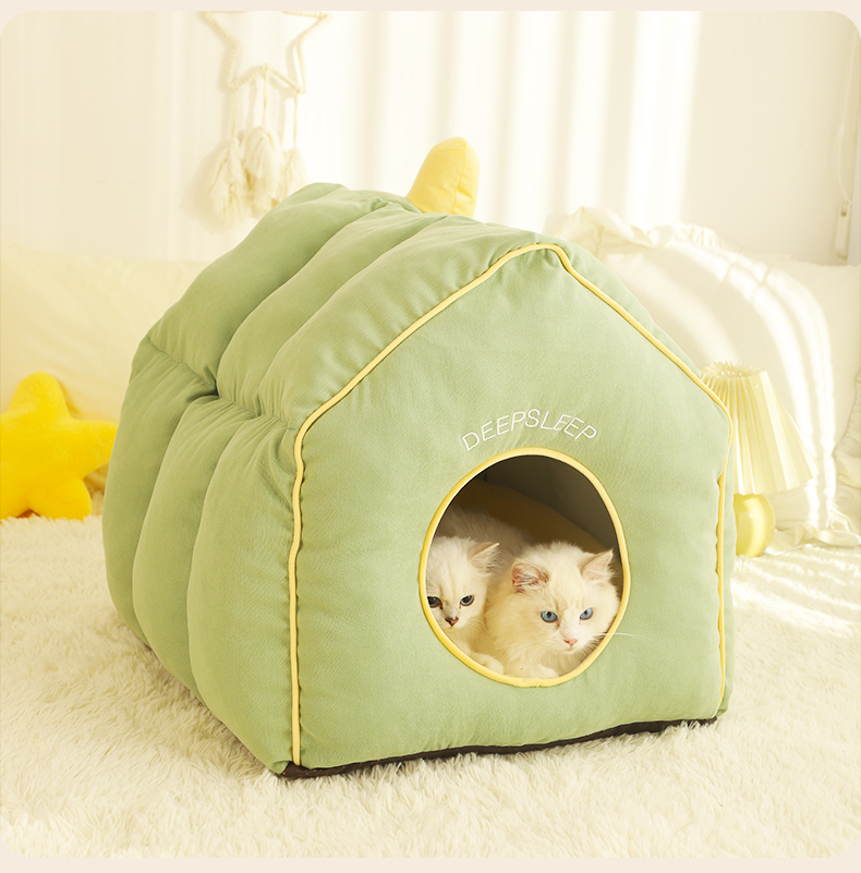 Forest Fun House Cat Bed - Cozy Polyester & Plush Rabbit Fur Pet House