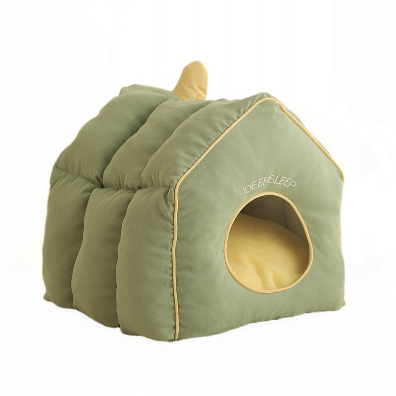 Forest Fun House Cat Bed - Cozy Polyester & Plush Rabbit Fur Pet House