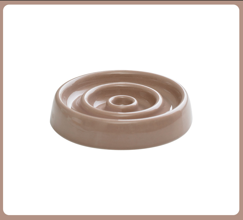 Circle Slow Feeder Cat Bowl - Elegant Ceramic and Oak Feeding Solution